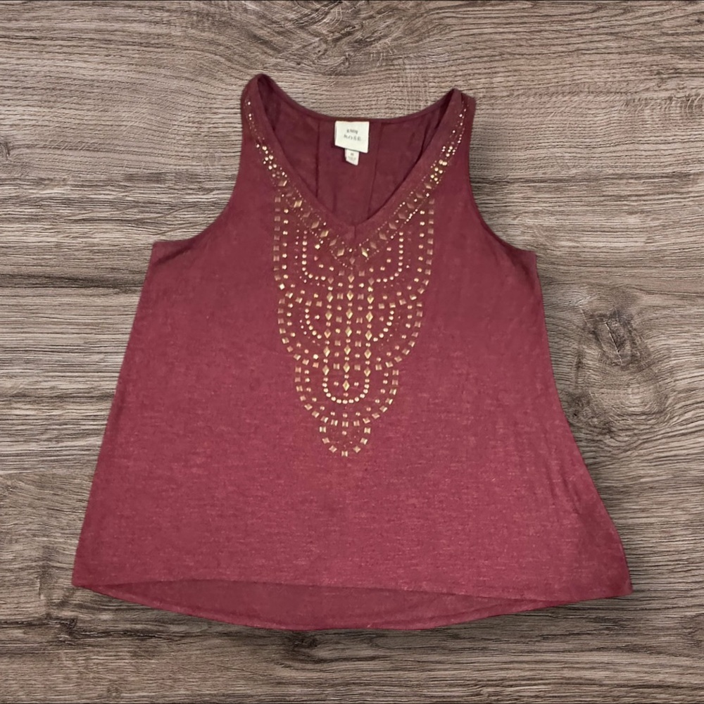 Knox Rose Burgundy Tank Top with Gold Accents ** See Photo 4 & 5 ** Size Med